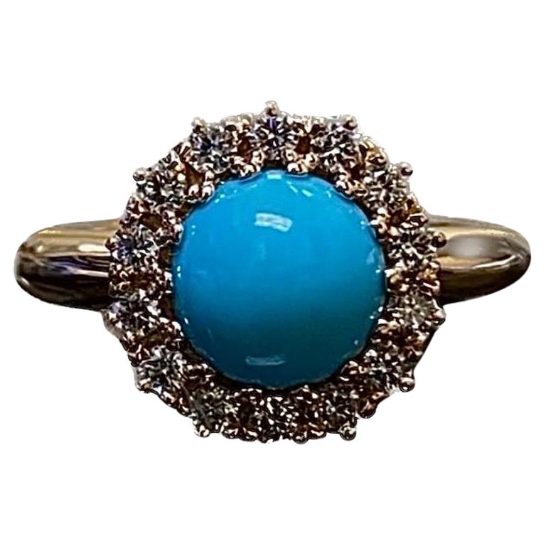 Anello di fidanzamento in oro rosa stile vintage con diamante a forma di corona di turchese della Bella Addormentata