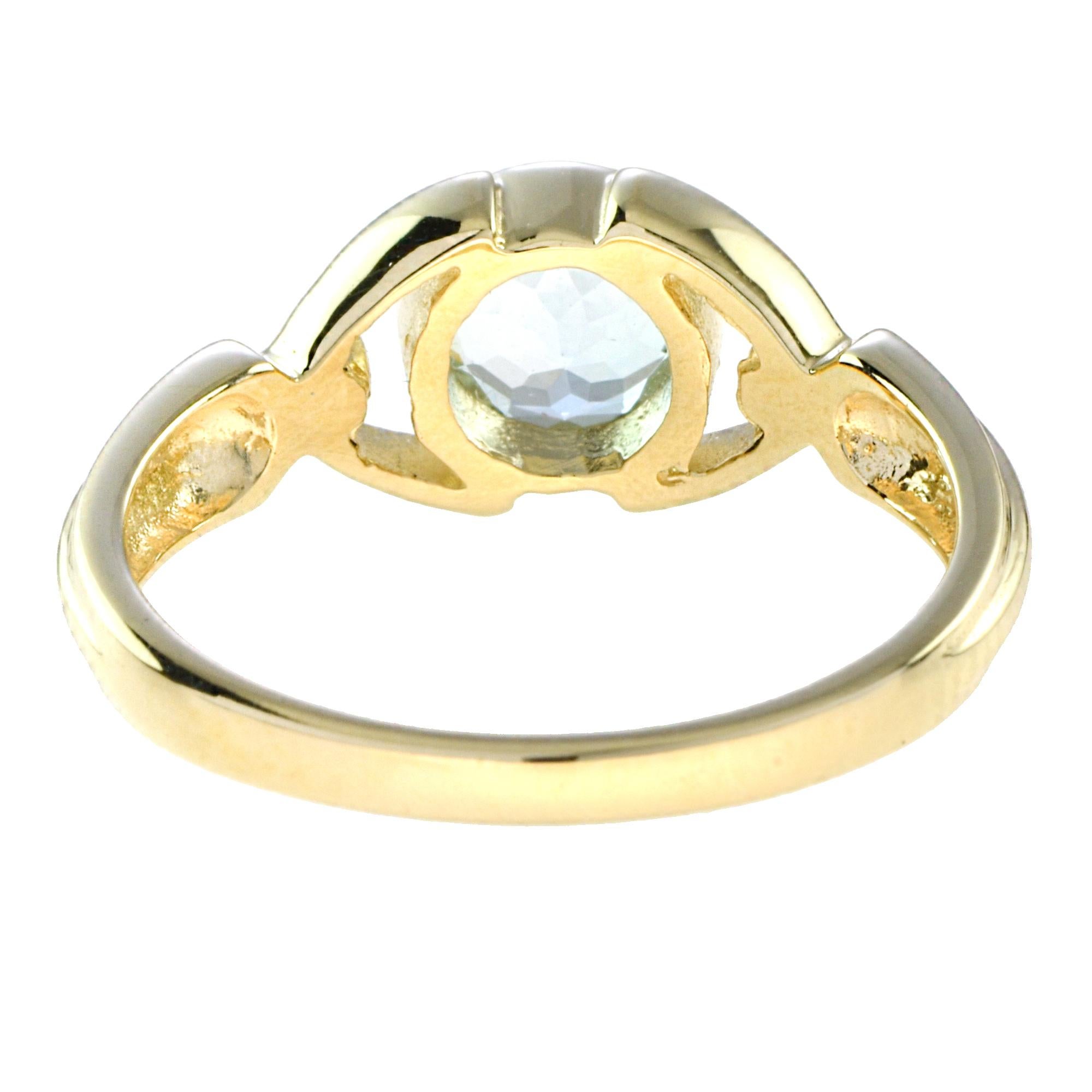 Vintage Style Round Blue Aquamarine Bezel Set 14K Yellow Gold Ring In New Condition For Sale In Oakton, VA