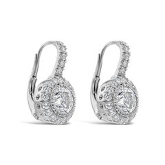 Roman Malakov 2.63 Carats Total Round Brilliant Diamond Halo Dangle Earrings