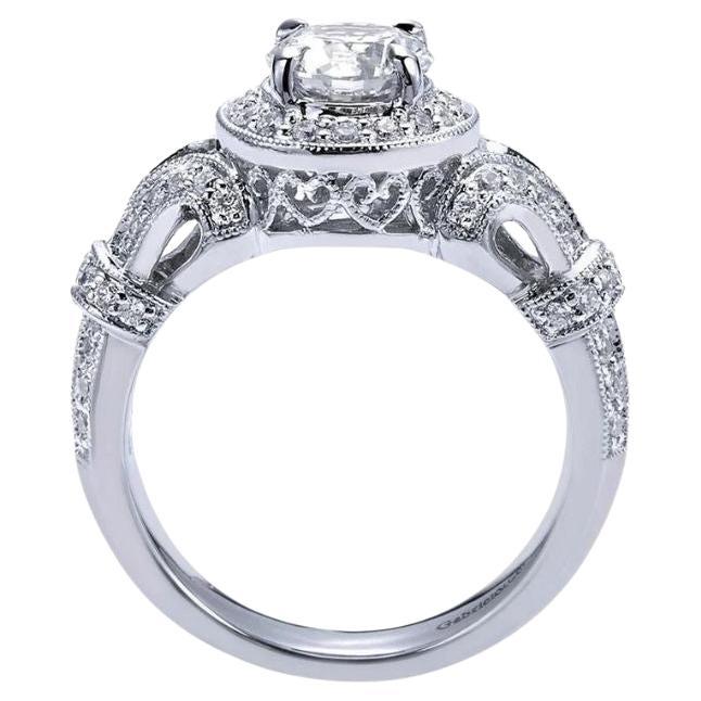   Vintage Style Round Diamond Halo Engagement Mounting For Sale