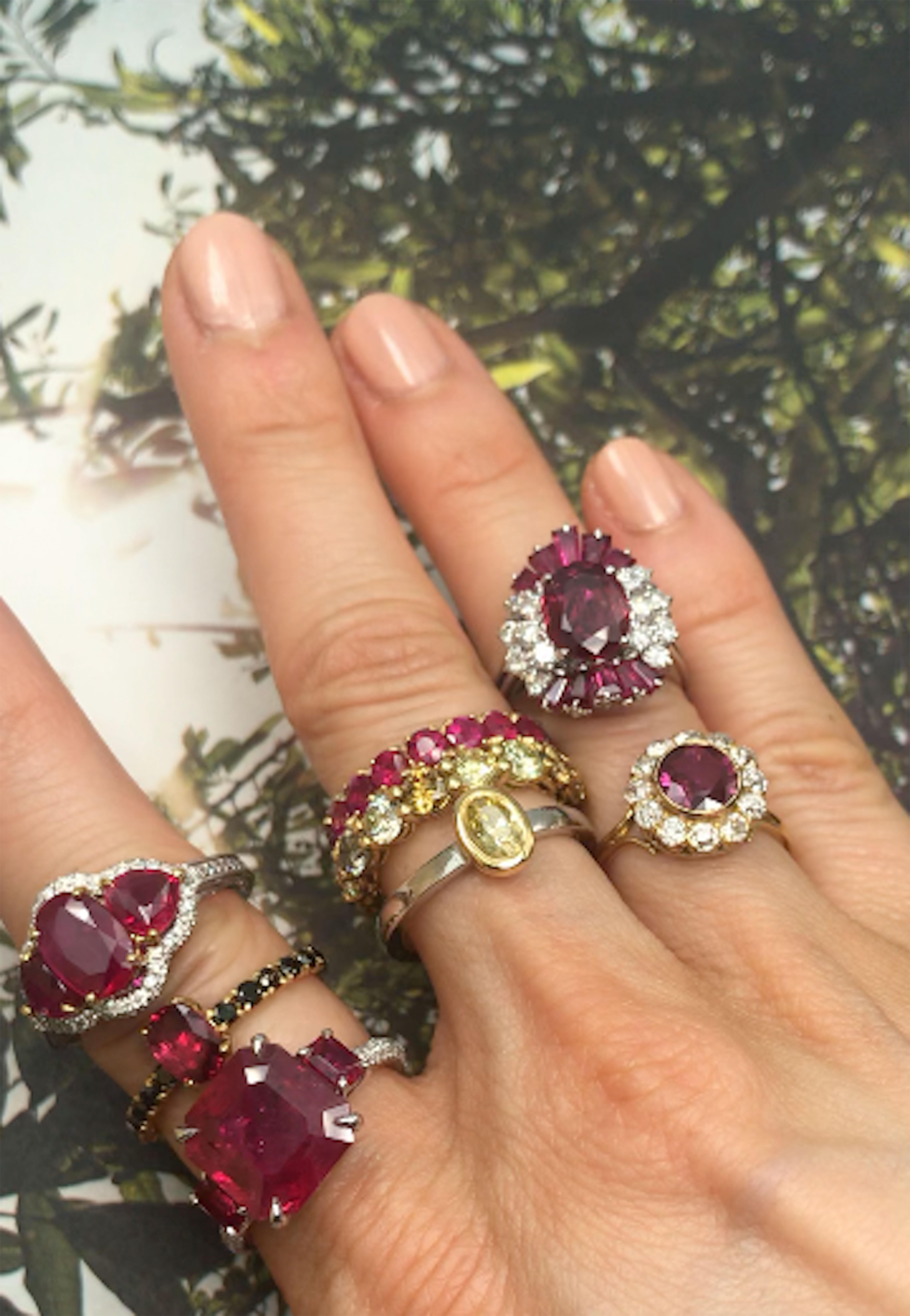 vintage ruby and diamond cluster ring