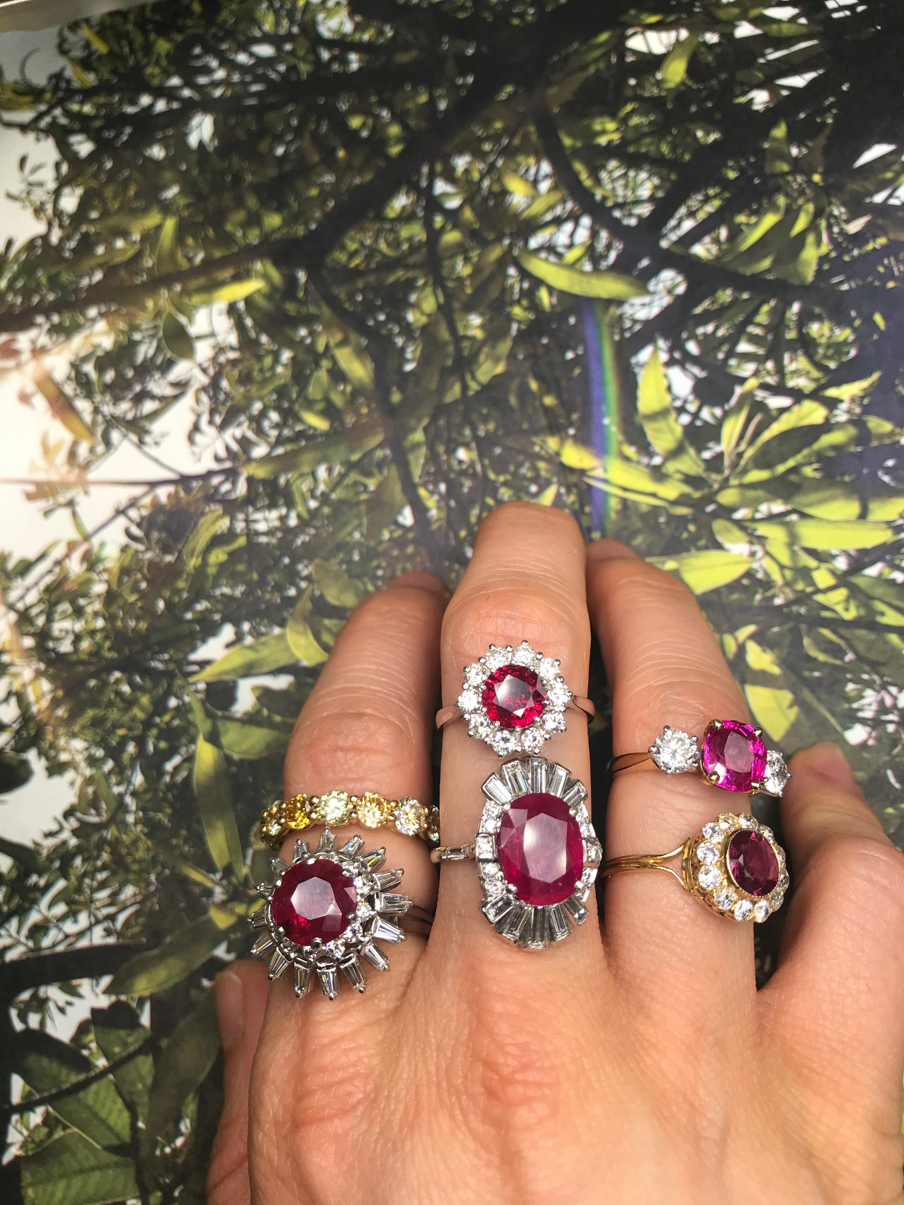 Round Cut Vintage Style Ruby and Diamond Cluster Ring For Sale