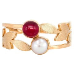 Vintage Style Ruby and pearl Silver, Gold ring