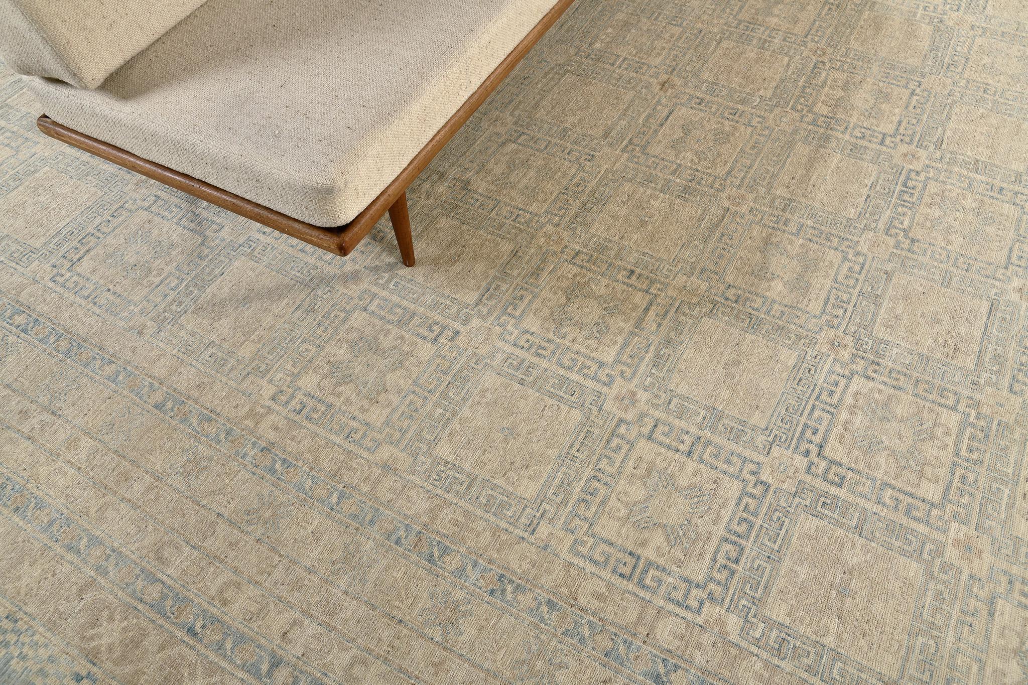 Hand-Knotted Vintage Style Safira Collection Khotan Design Rug For Sale