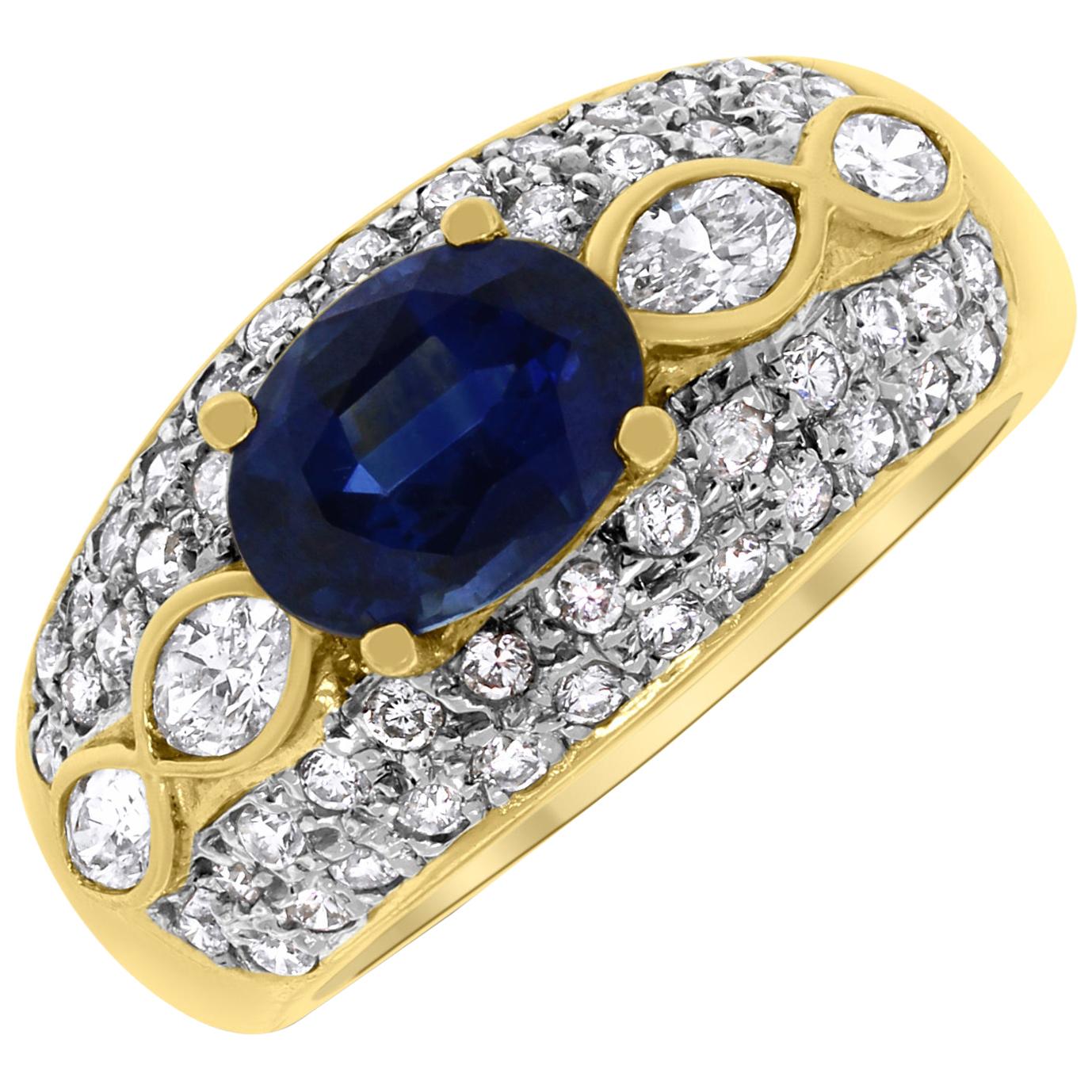 Vintage Sapphire and Diamond Band in Yellow Gold For Sale