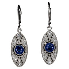  Boucles d'oreilles de style vintage en saphir et diamants