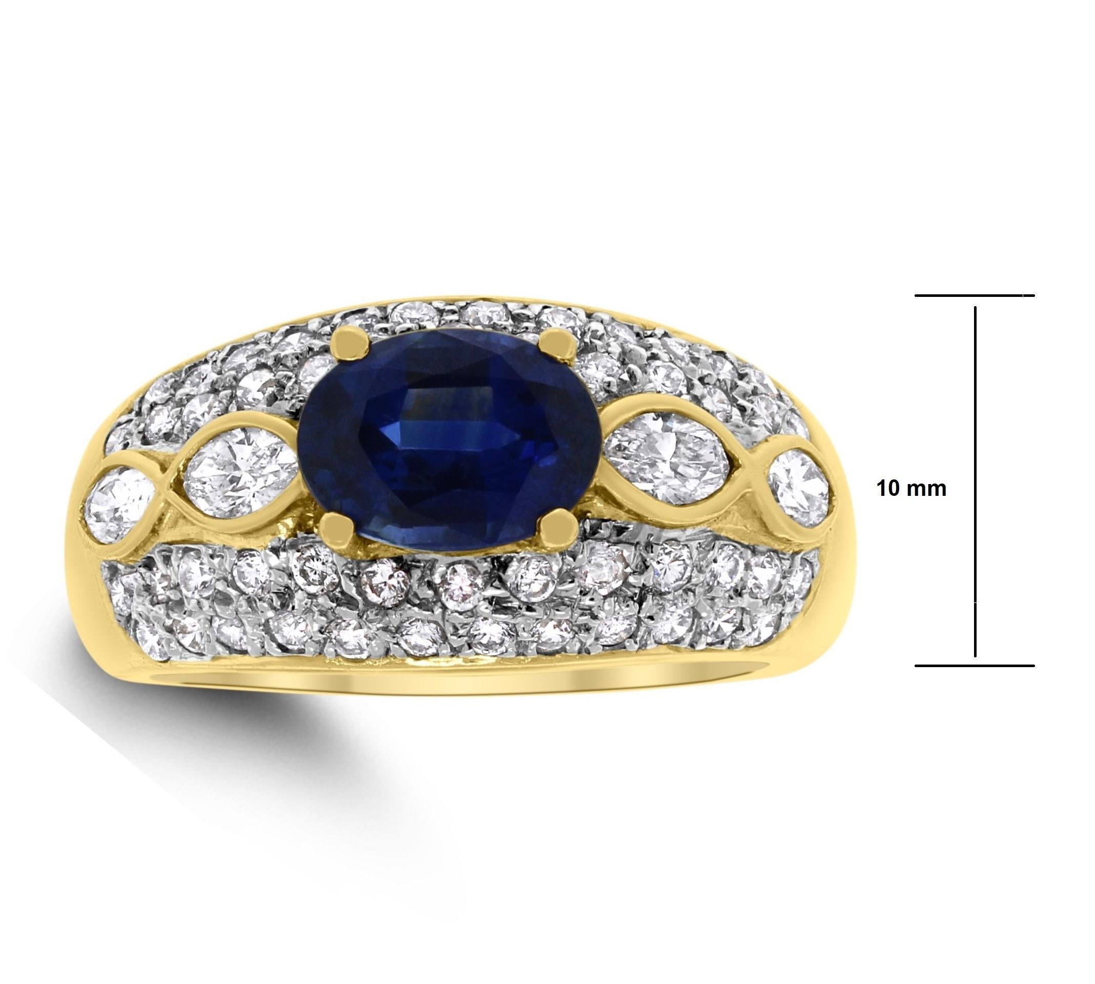 Oval Cut Vintage Sapphire and Diamond Band in Yellow Gold For Sale
