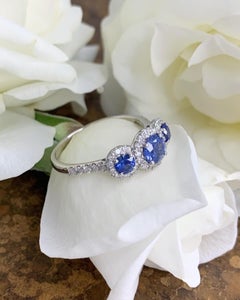 Vintage Style Sapphire & Diamond Platinum Trilogy Ring
