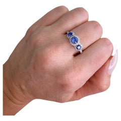 Trilogie-Ring aus Platin mit Saphiren und Diamanten im Vintage-Stil