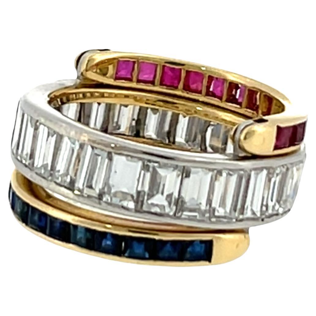 Vintage Style Sapphire, Ruby & Diamond “Day & Night” Flip Ring