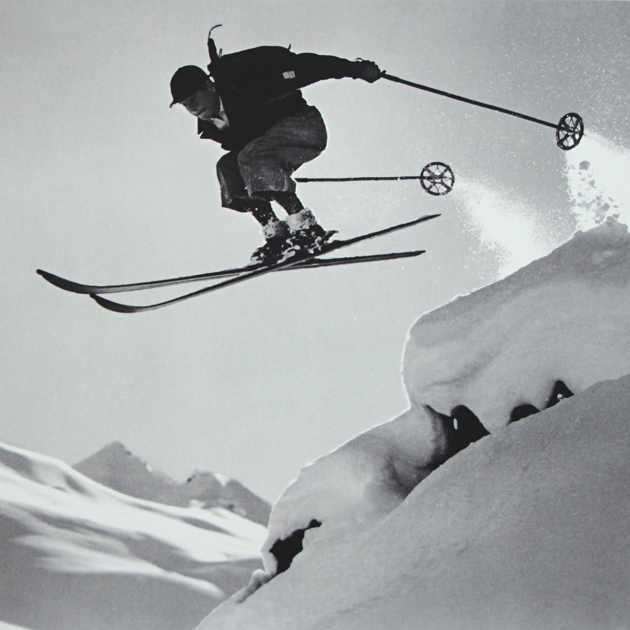 Vintage Style Ski Photography, Framed Alpine Ski Photograph, Courageous Jump In Good Condition For Sale In Oxfordshire, GB