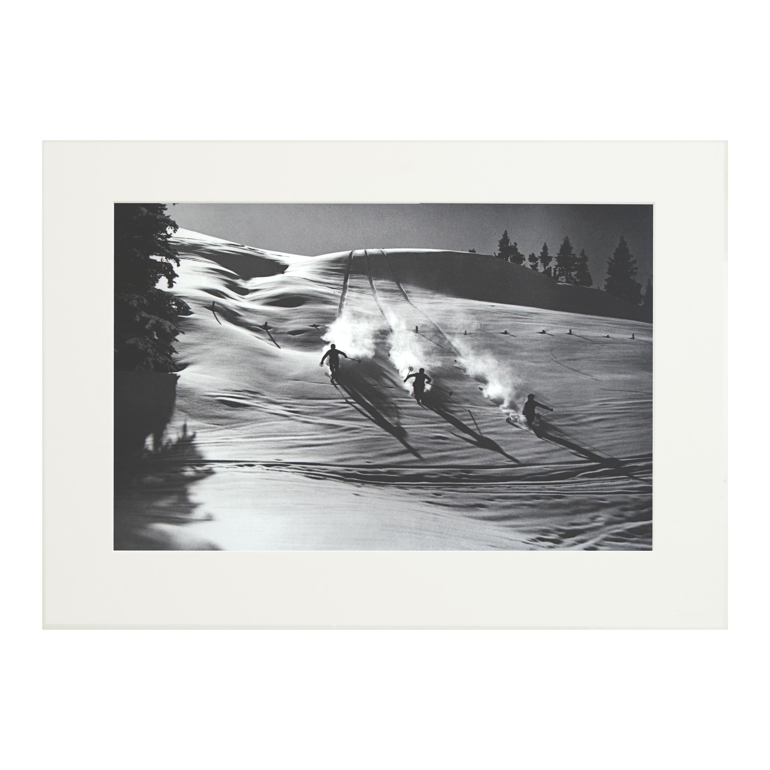 Sporting Art Vintage Style Ski Photography, Framed Alpine Ski Photograph, Descent in Powder For Sale