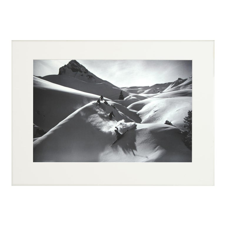 Paper Vintage Style Ski Photography, Framed Alpine Ski Photograph, Virgin Powder For Sale