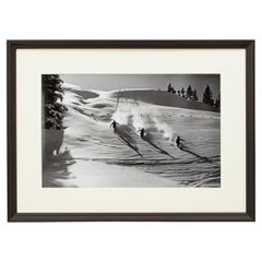 Vintage Style Ski Photography, Framed Alpine Ski Photograph, Descent in Powder