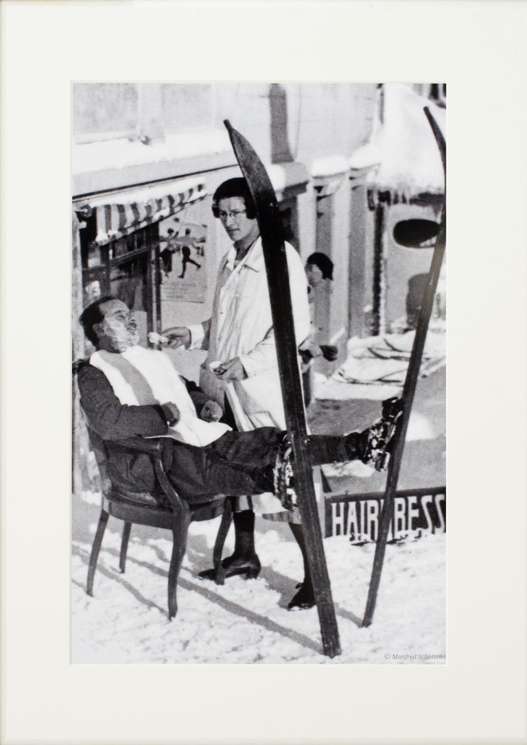 Mid-20th Century Vintage Style Ski Photography, Framed Alpine Ski Photograph, Haircut Sir For Sale
