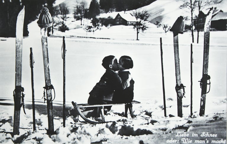 English Vintage Style Ski Photography, Framed Alpine Ski Photograph, Liebe im Schnee For Sale