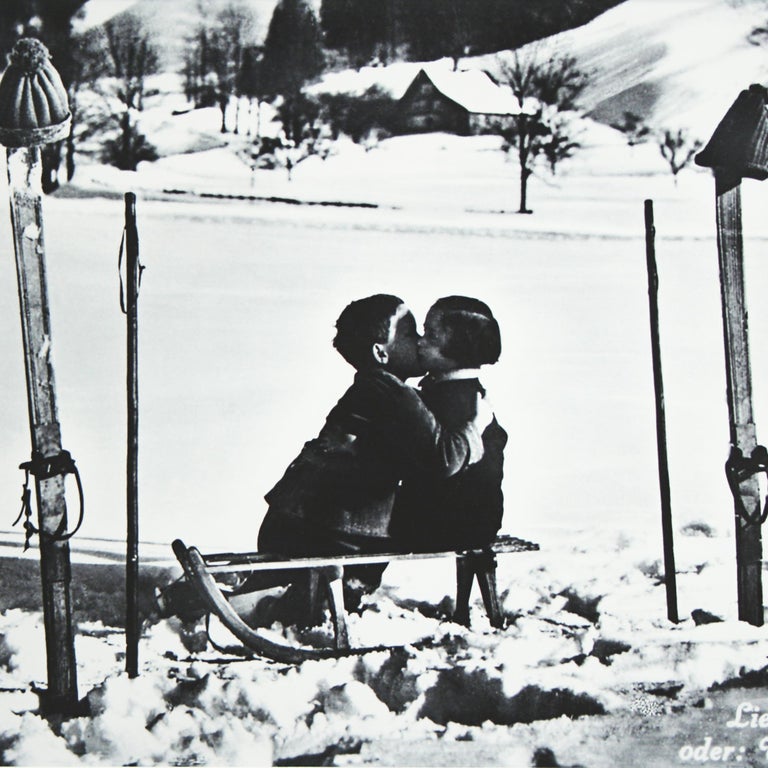 Mid-20th Century Vintage Style Ski Photography, Framed Alpine Ski Photograph, Liebe im Schnee For Sale