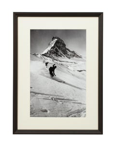 Photographie de ski de style vintage:: photographie de ski alpin encadrée:: skieurs du Cervin &