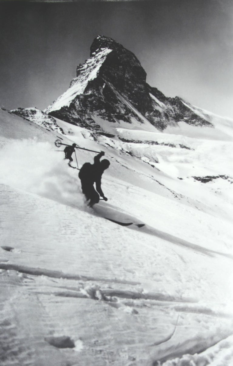 Vintage Style Ski Photography, Framed Alpine Ski Photograph, Matterhorn & Skiers For Sale 1