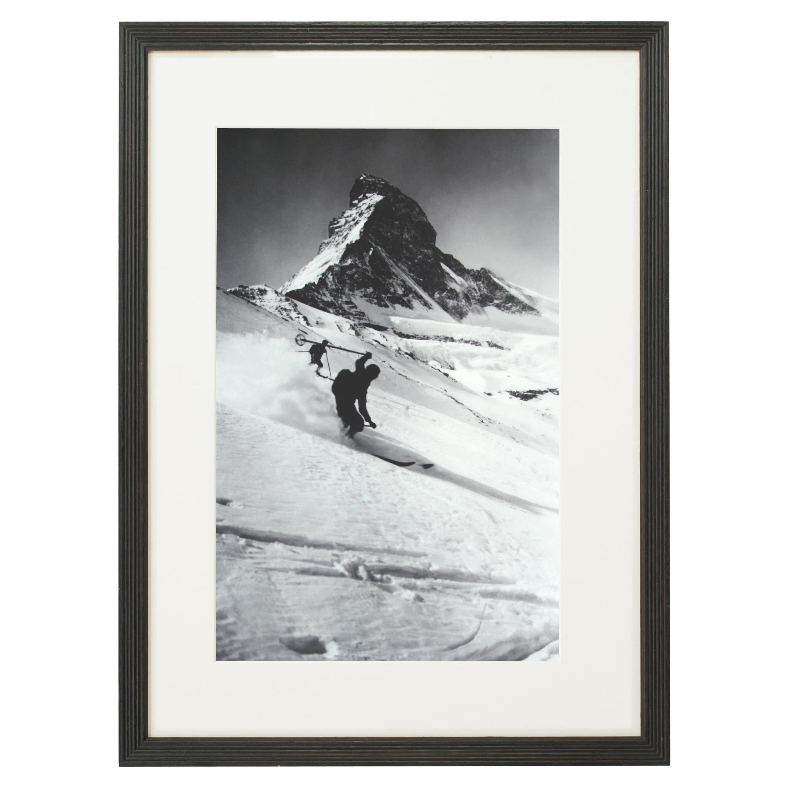 Vintage Style Ski Photography, Framed Alpine Ski Photograph, Matterhorn & Skiers