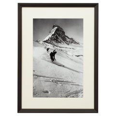 Vintage Style Ski Photography, Framed Alpine Ski Photograph, Matterhorn & Skiers