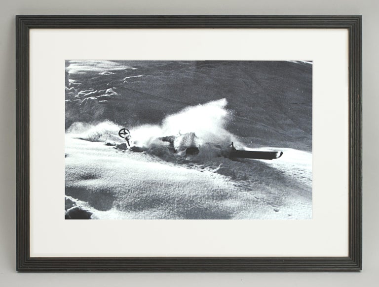 Vintage style Ski photography, framed Alpine Ski photograph, Nose Dive.
'NOSE DIVE', a framed and mounted black and white photographic image after an original 1930s skiing photograph. The frame is a hand colored reeded wooden black frame. Black and