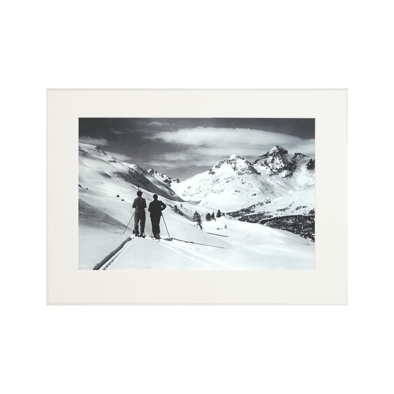 Paper Vintage Style Ski Photography, Framed Alpine Ski Photograph, Panoramic View For Sale