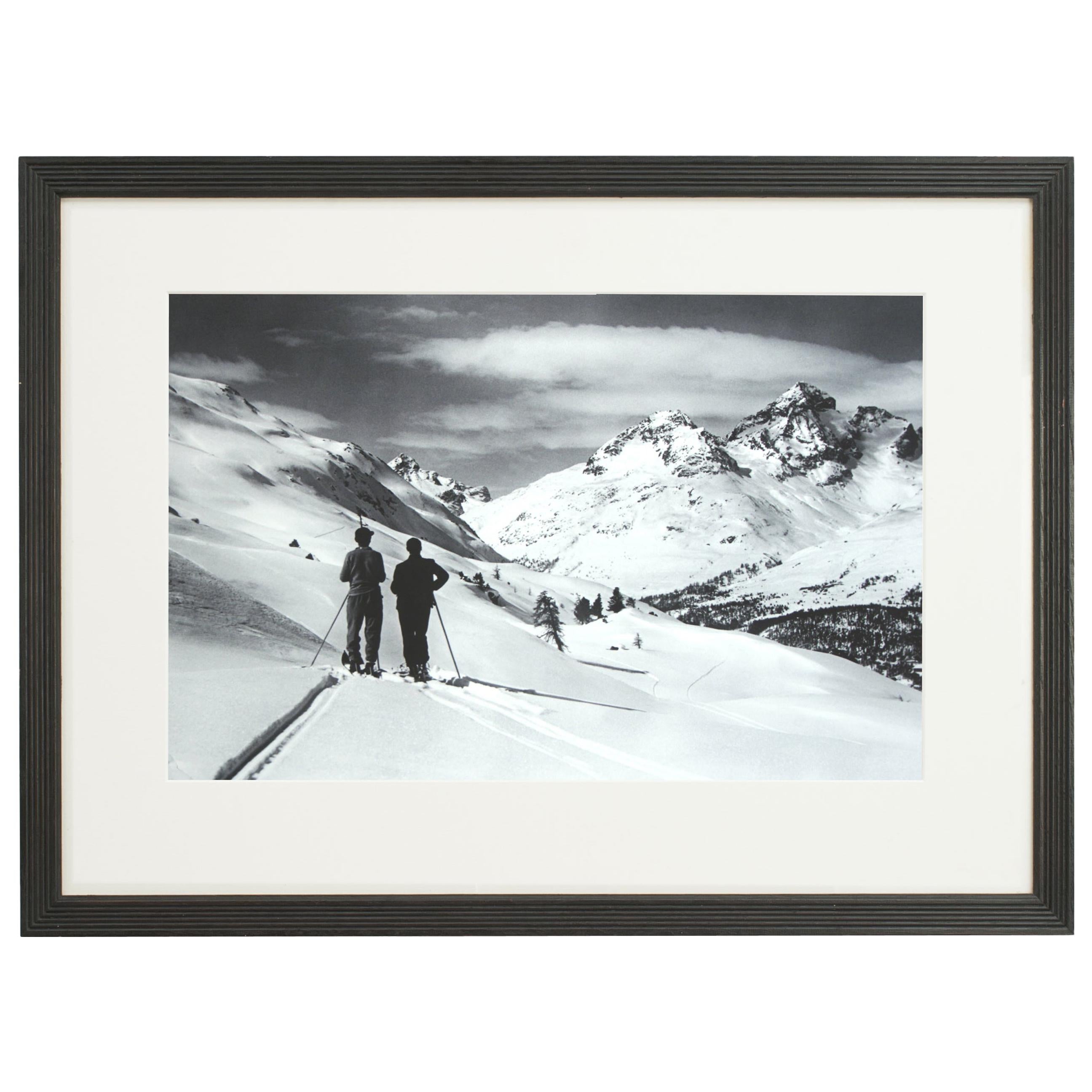 Vintage Style Ski Photography, Framed Alpine Ski Photograph, Panoramic View