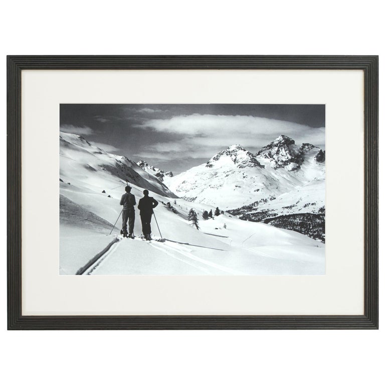 Vintage Style Ski Photography, Framed Alpine Ski Photograph, Panoramic View For Sale