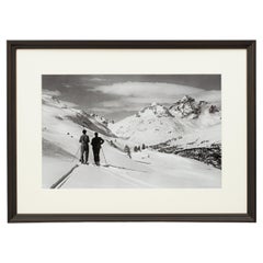 Antique Style Ski Photography, Framed Alpine Ski Photograph, Panoramic View