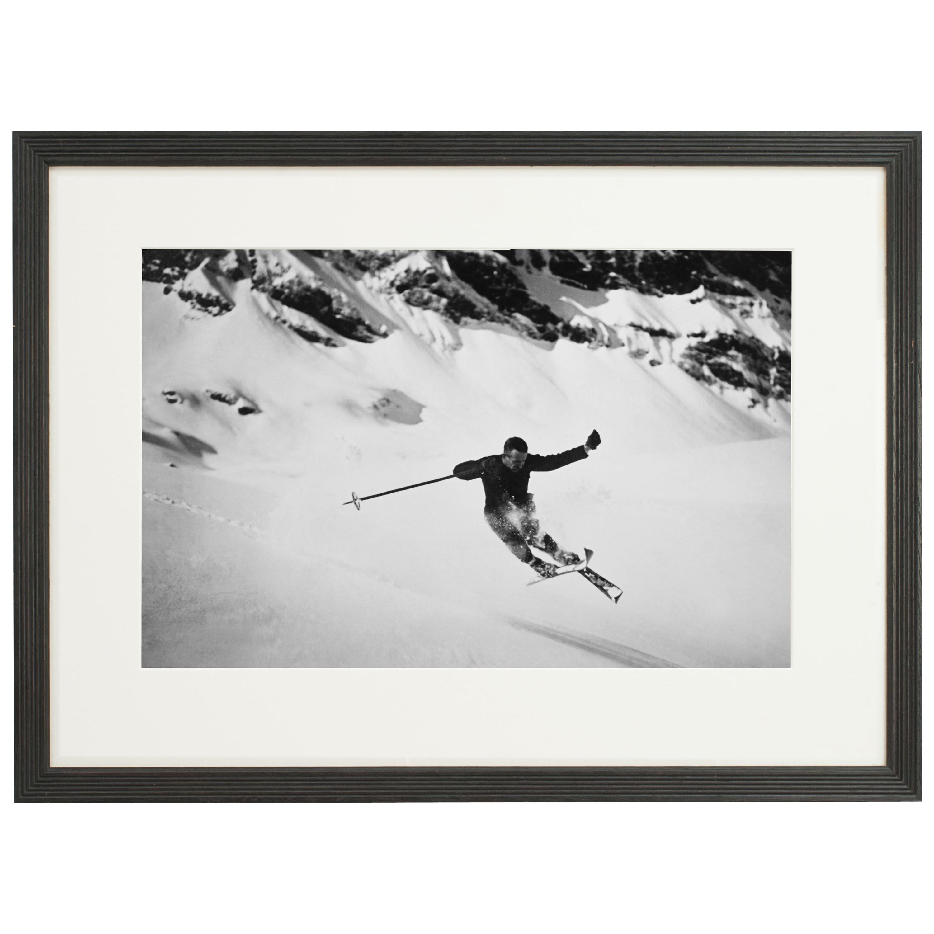 Vintage Style Ski Photography, Framed Alpine Ski Photograph, Quersprung