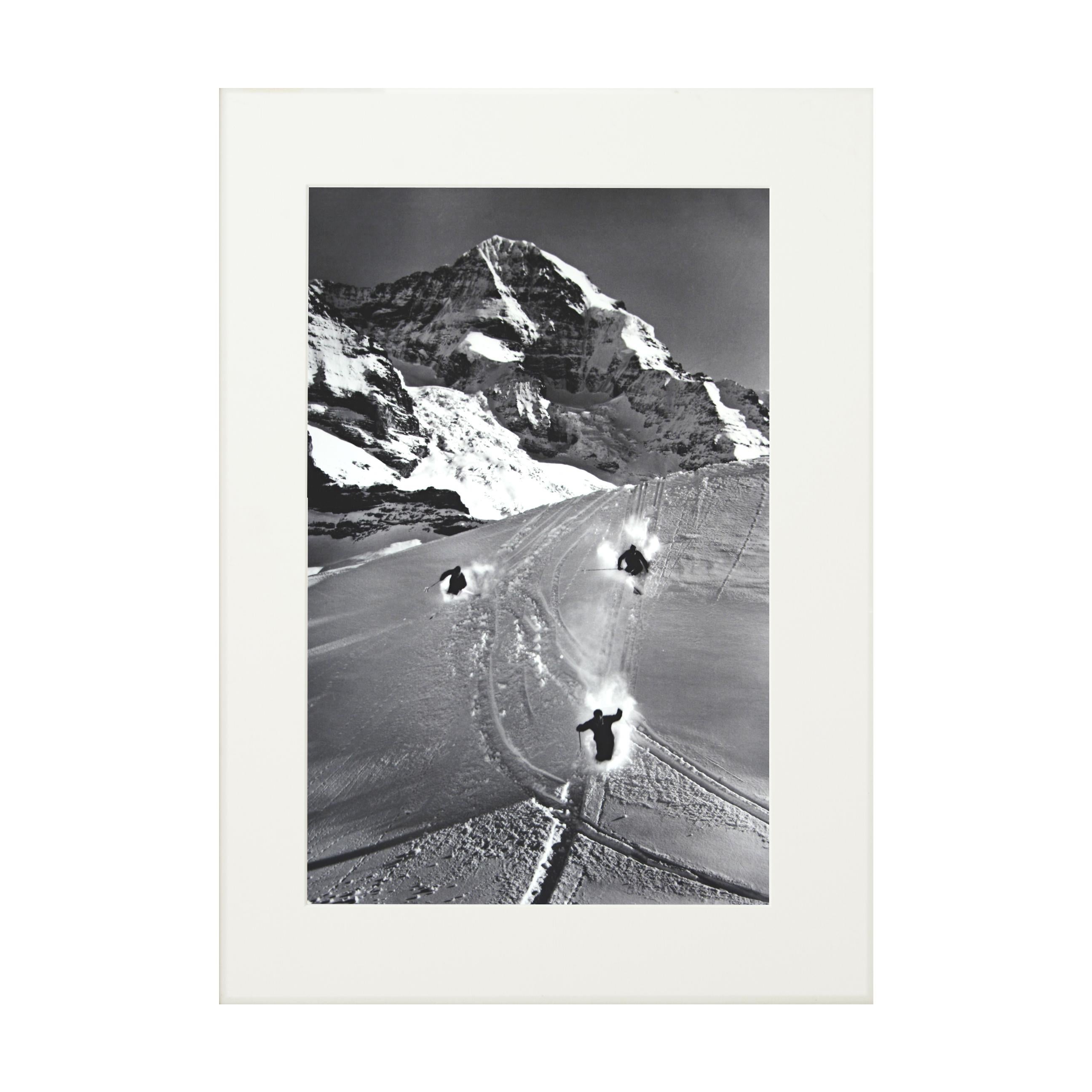 British Vintage Style Ski Photography, Framed Alpine Ski Photograph, Scheidegg For Sale