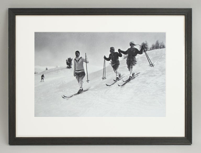English Vintage Style Ski Photography, Framed Alpine Ski Photograph, St. Moritz For Sale