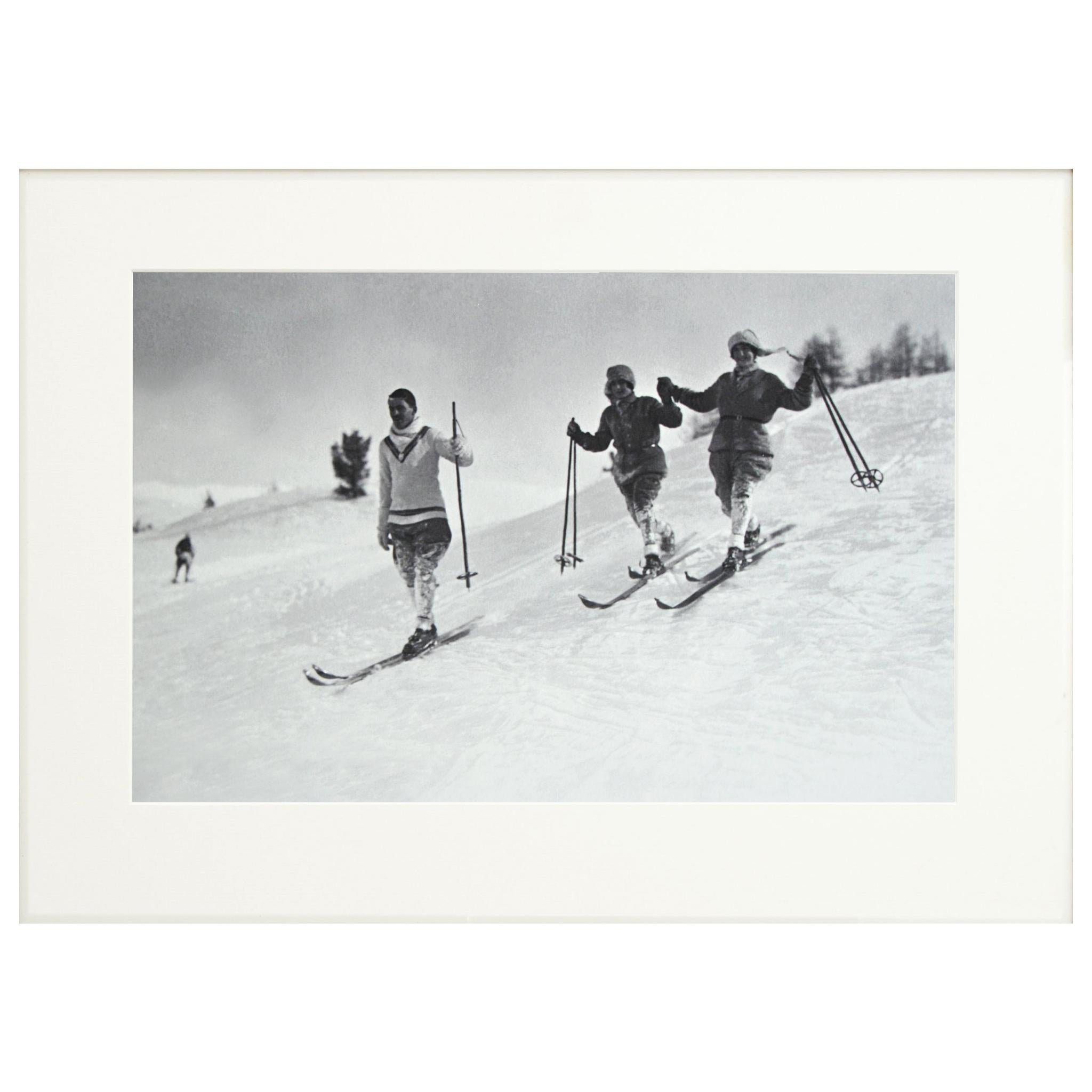 Sporting Art Vintage Style Ski Photography, Framed Alpine Ski Photograph, St. Moritz For Sale