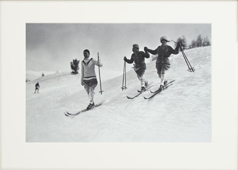 Paper Vintage Style Ski Photography, Framed Alpine Ski Photograph, St. Moritz For Sale