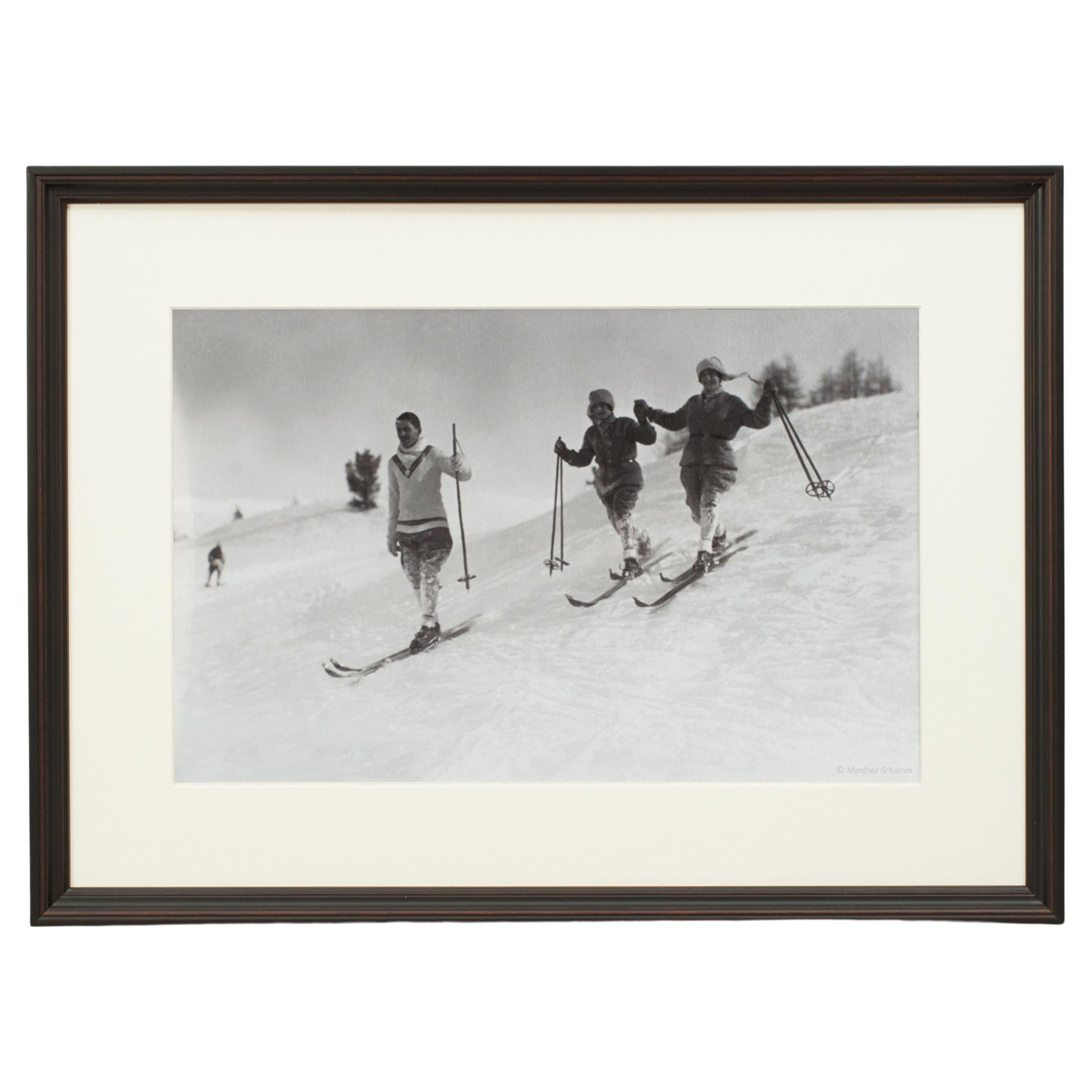 Vintage Style Ski Photography, Framed Alpine Ski Photograph, St. Moritz For Sale