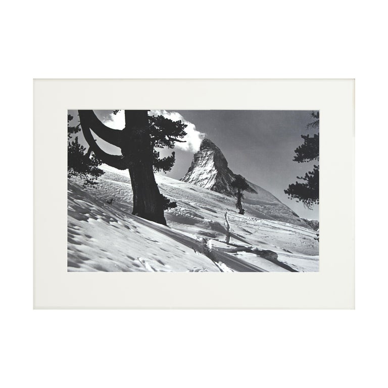Mid-20th Century Vintage Style Ski Photography, Framed Alpine Ski Photograph, Zermatt, Riffelalp For Sale