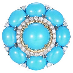 Vintage Style Sleeping Beauty Turquoise Pendant in 14K White and Yellow Gold