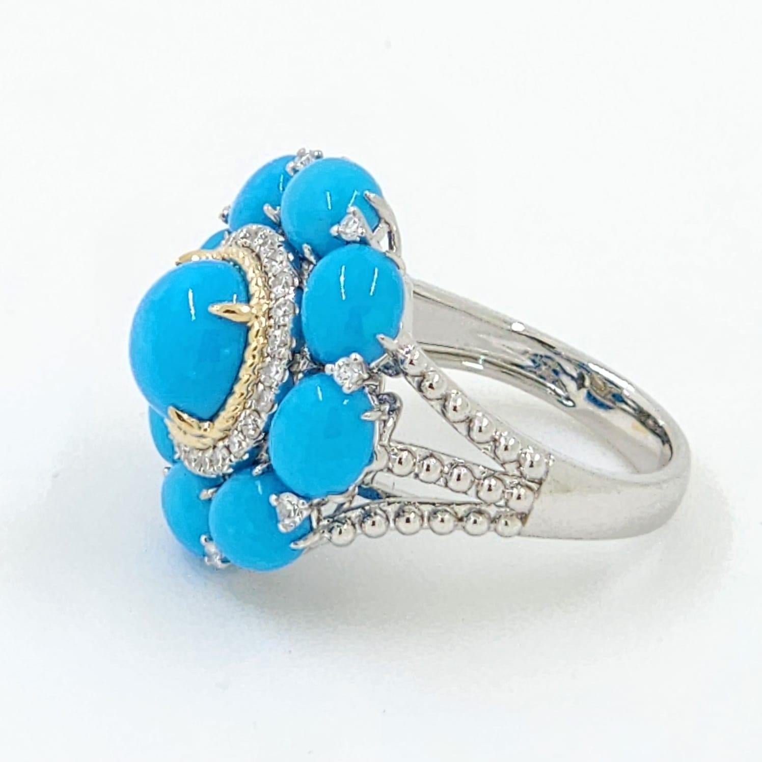 Vintage Style Sleeping Beauty Turquoise Ring in 14 Karat White and Yellow Gold In New Condition For Sale In Hong Kong, HK