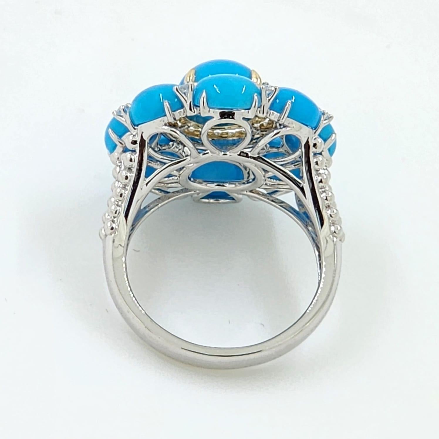 Women's Vintage Style Sleeping Beauty Turquoise Ring in 14 Karat White and Yellow Gold For Sale