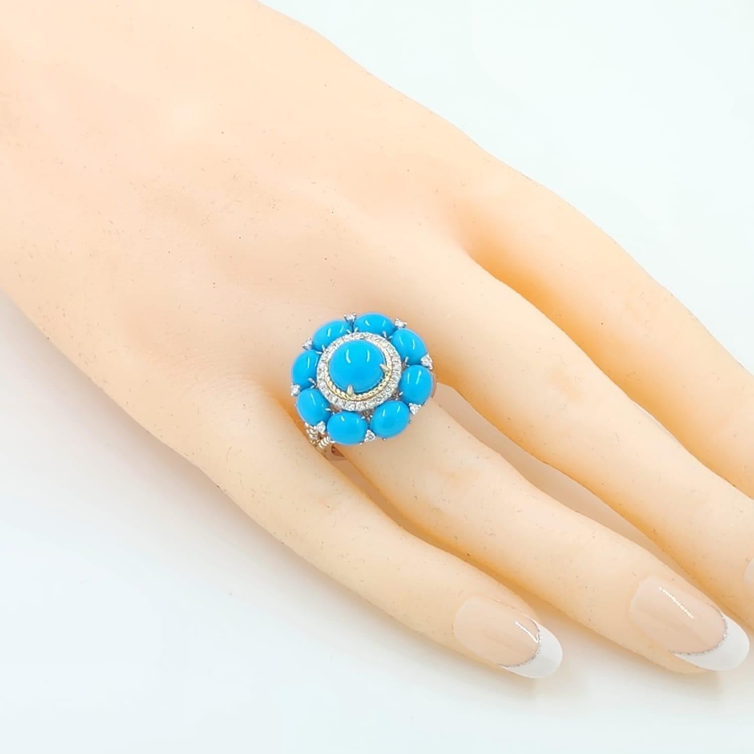 Vintage Style Sleeping Beauty Turquoise Ring in 14 Karat White and Yellow Gold For Sale 2