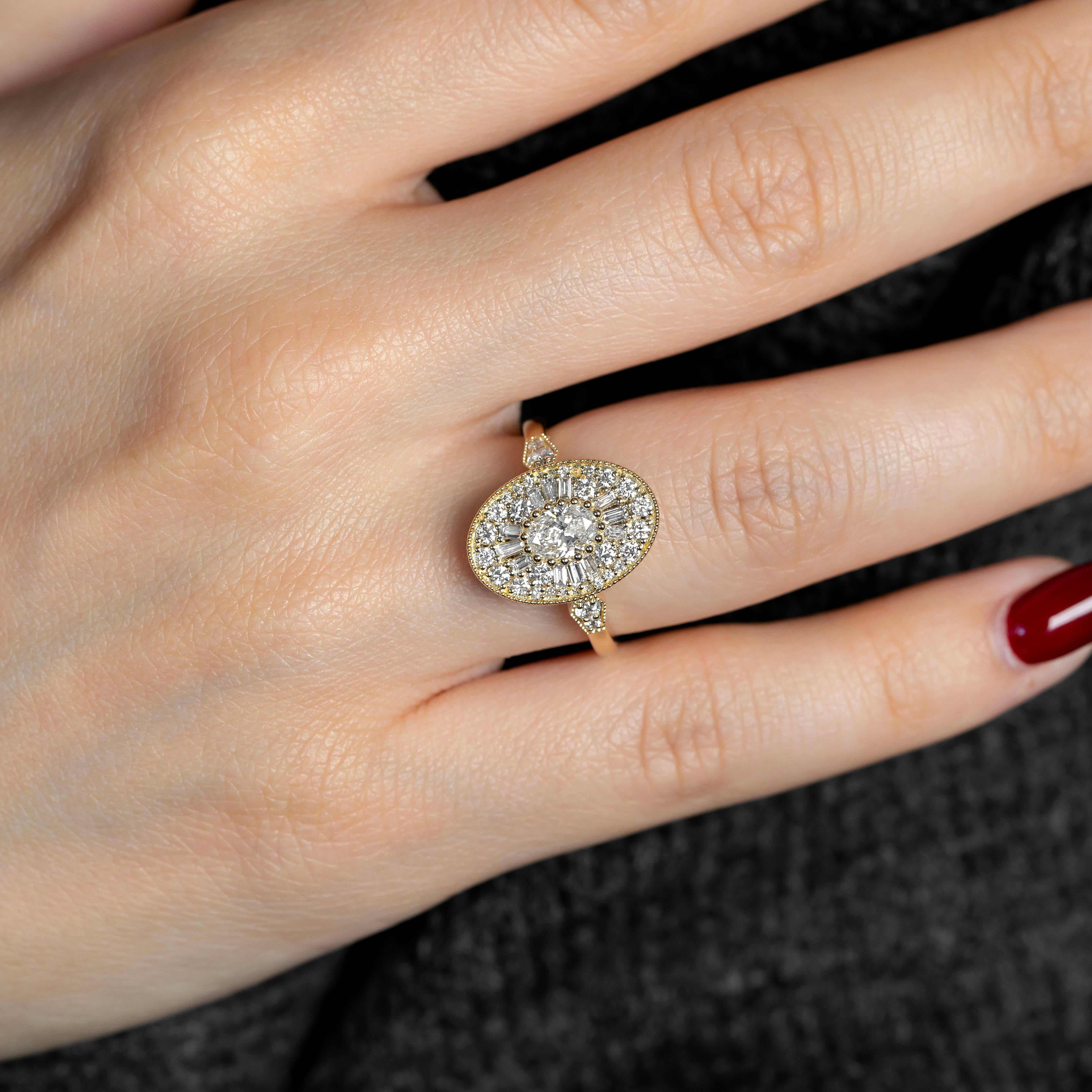 Art Nouveau Anello solitario in stile vintage, anello nuziale con diamante vero, gioielli con diamanti naturali in vendita