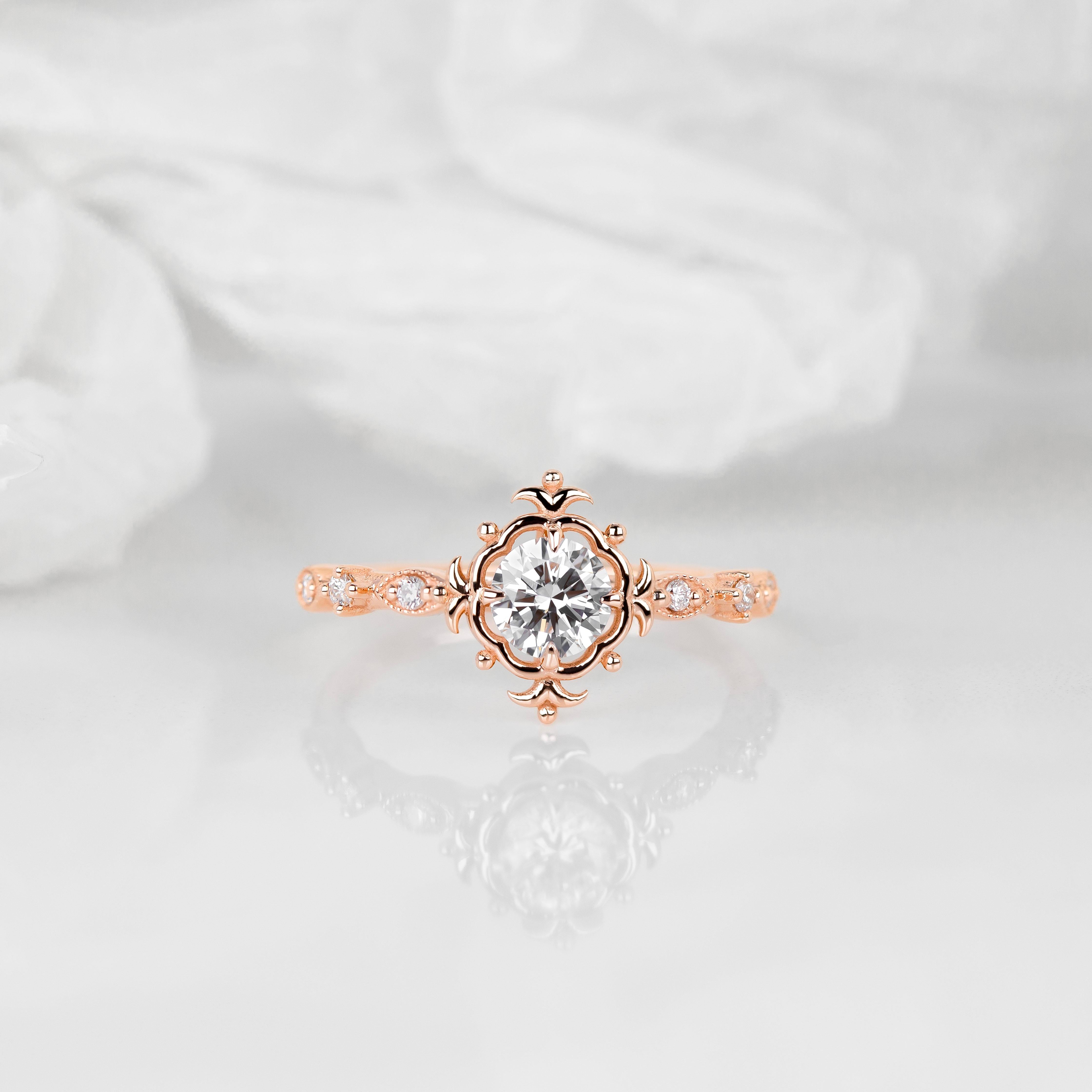 Donna Anello solitario in stile vintage, anello nuziale con diamante vero, gioielli con diamanti naturali in vendita