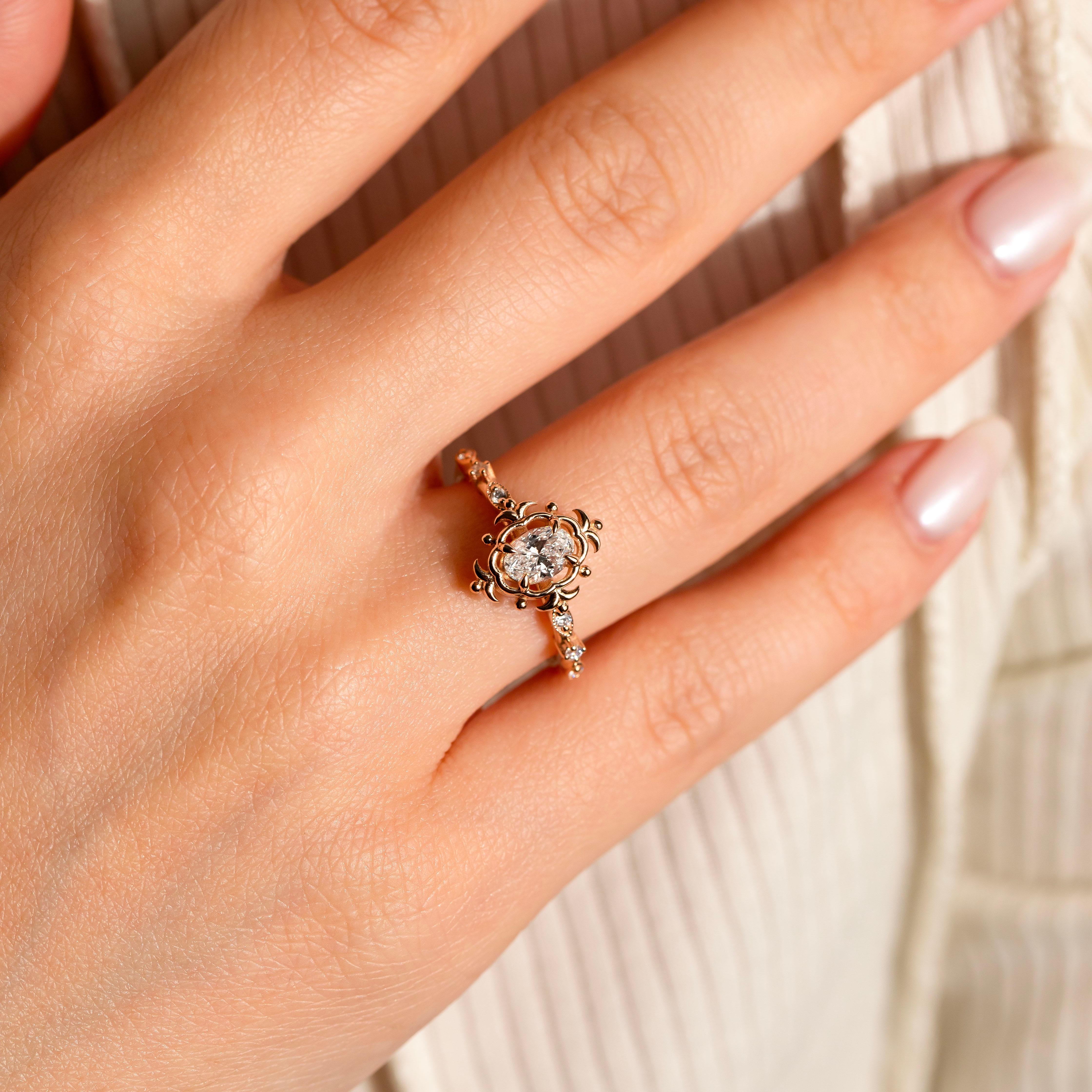 Donna Anello solitario in stile vintage, anello nuziale con diamante vero, gioielli con diamanti naturali in vendita