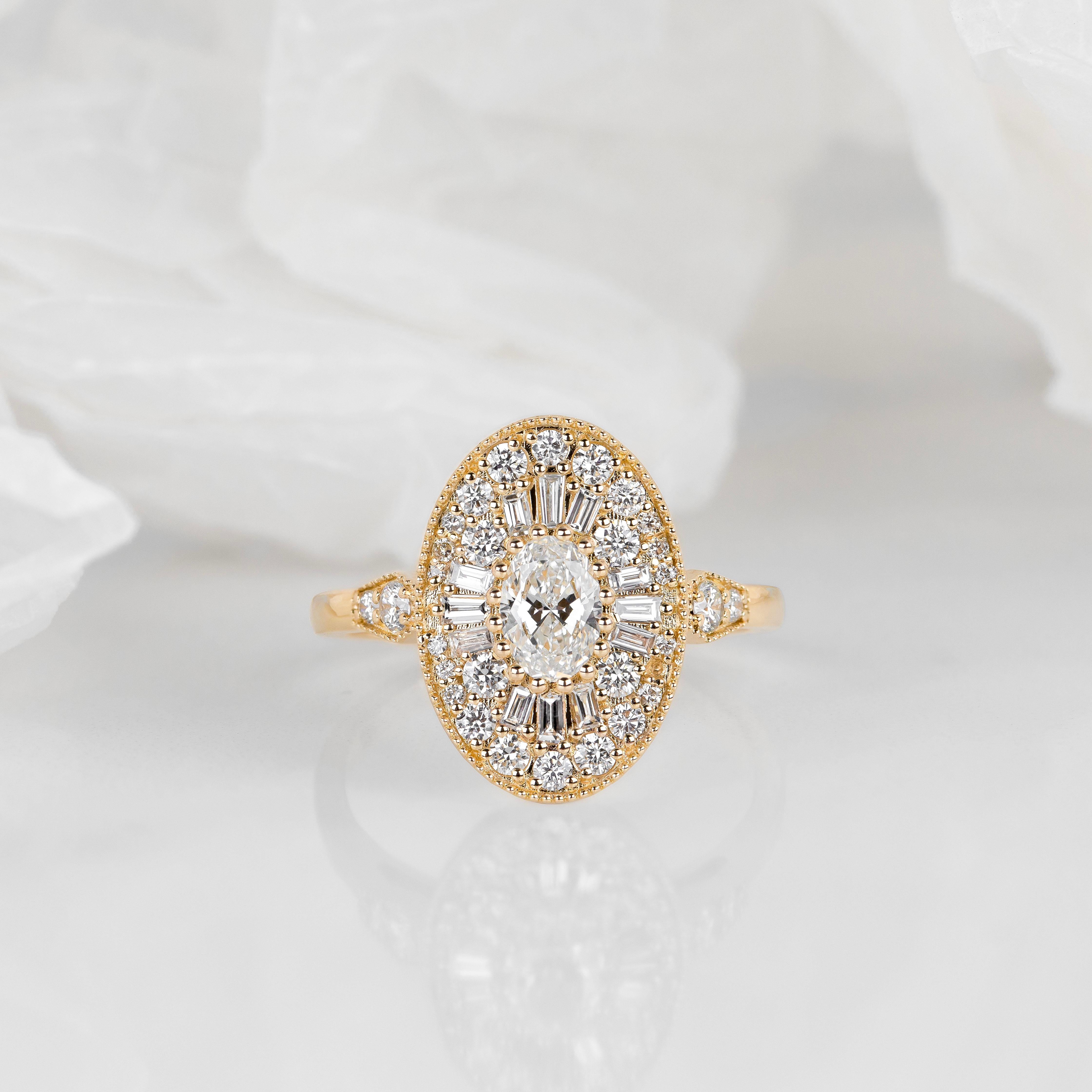 Donna Anello solitario in stile vintage, anello nuziale con diamante vero, gioielli con diamanti naturali in vendita