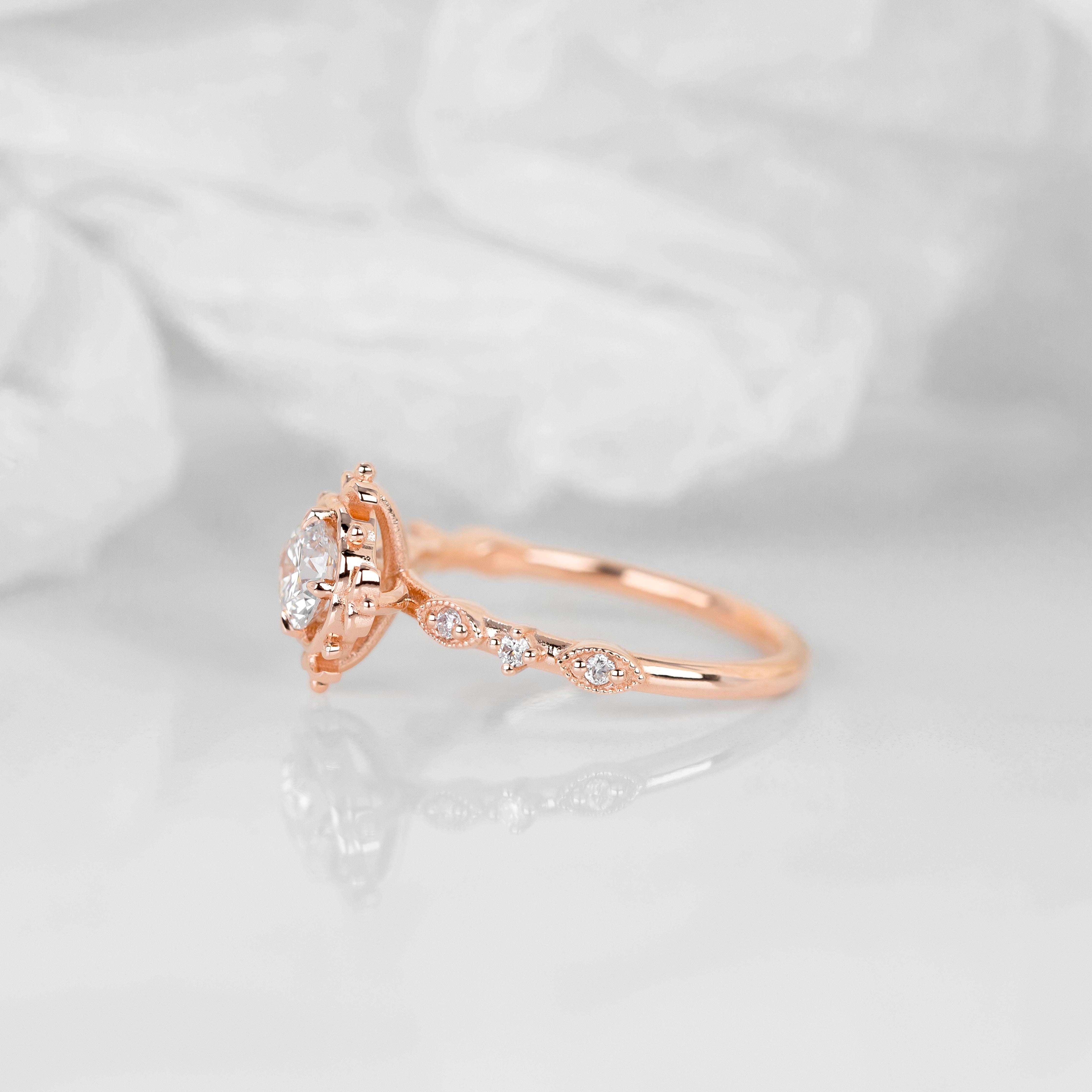 Anello solitario in stile vintage, anello nuziale con diamante vero, gioielli con diamanti naturali in vendita 1