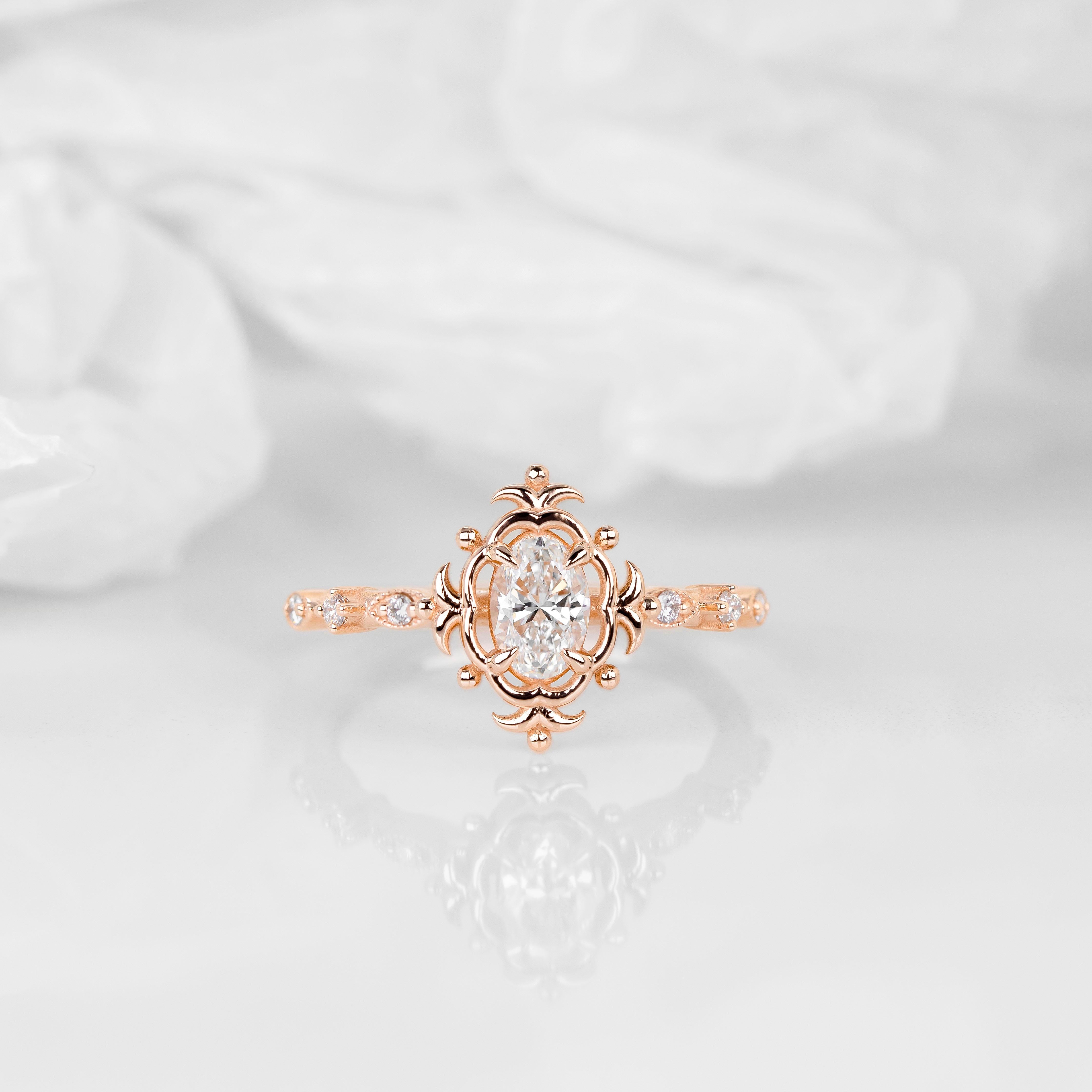 Anello solitario in stile vintage, anello nuziale con diamante vero, gioielli con diamanti naturali in vendita 1