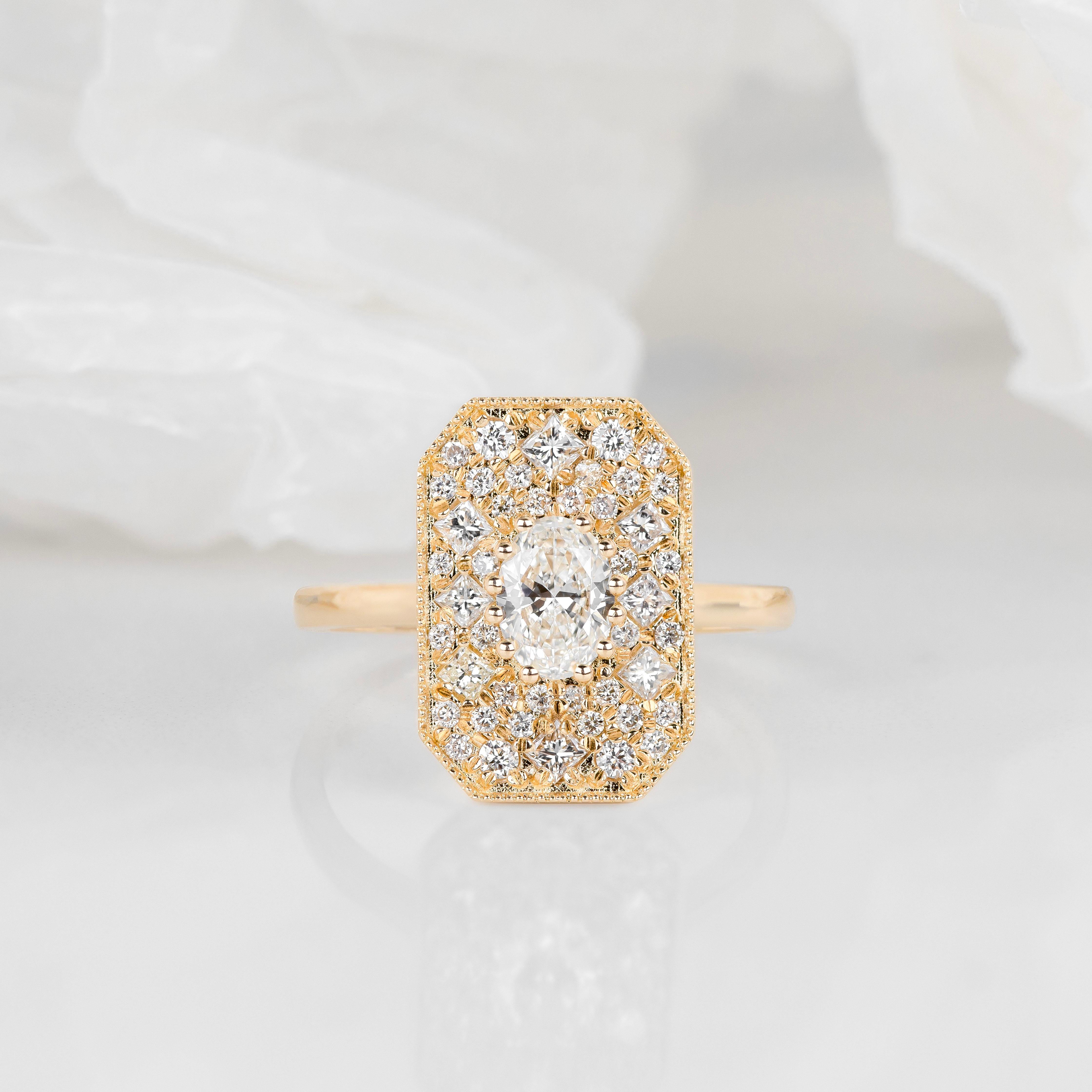 Anello solitario in stile vintage, anello nuziale con diamante vero, gioielli con diamanti naturali in vendita 1