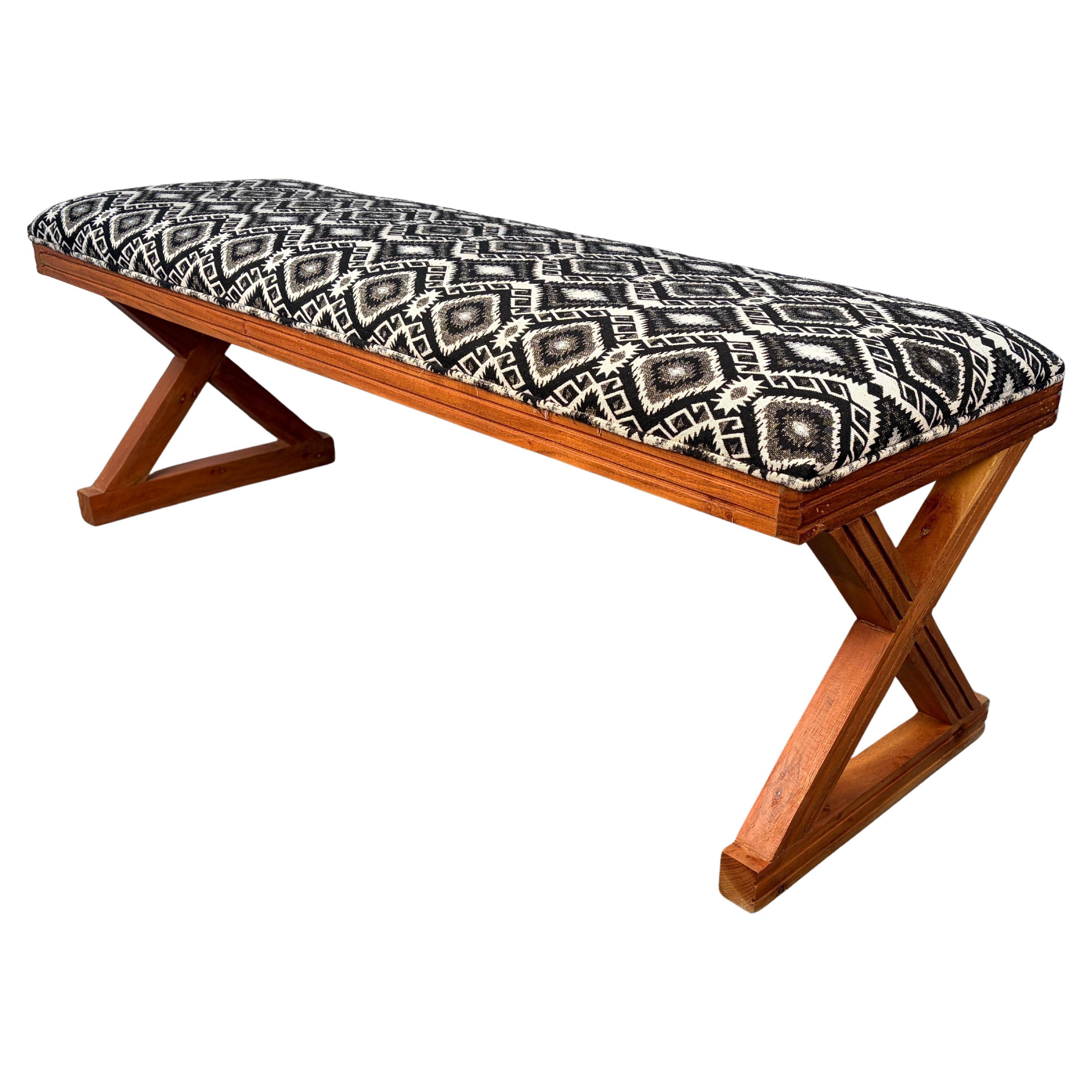 Vintage Style Southwestern Upholstered Boho X Bench