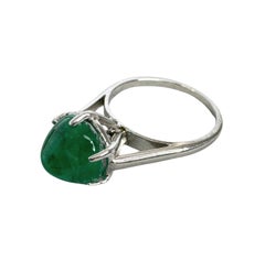 Vintage Style Sugarloaf Cabochon Emerald Ring 18K White Gold